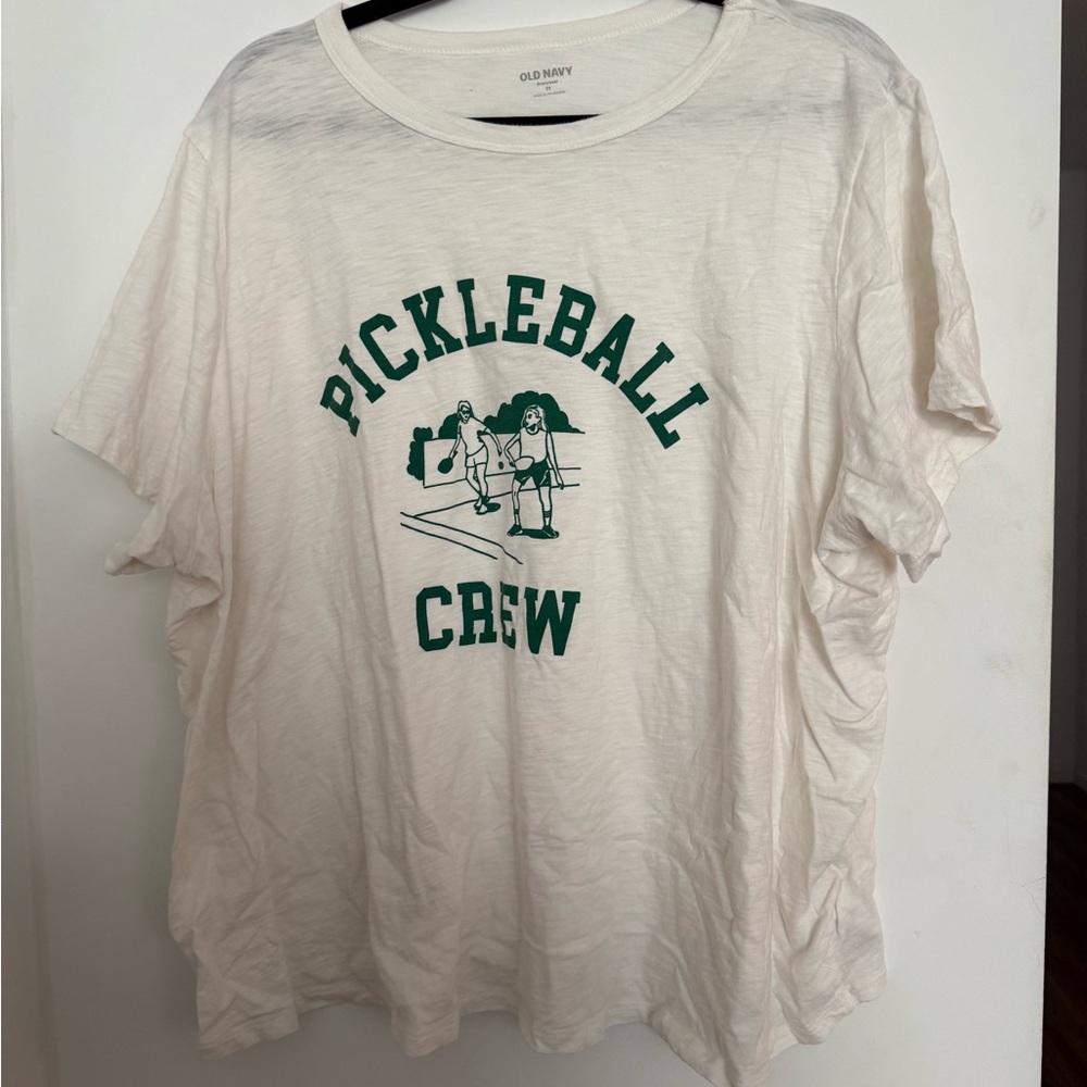 Old Navy White T-Shirt with Green Pickleball Graphic